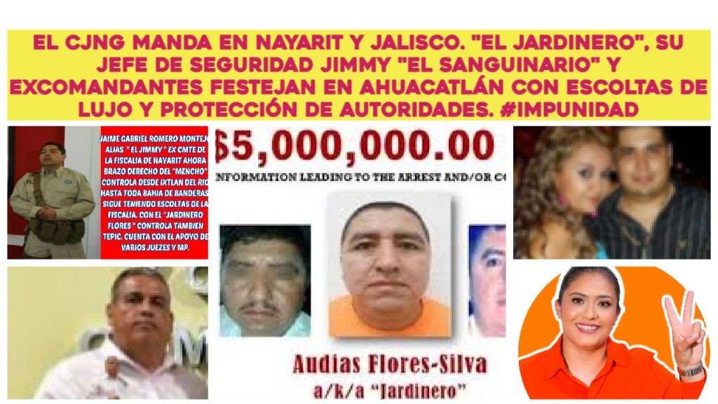 El Jardinero» (Audias Flores) y Jimmy «El Sanguinario» Jaime, jefe de seguridad del CJNG, desfilan en Ahuacatlán con un tigre y escolta de lujo, protegidos por las autoridades de los tres&nbsp;niveles.
