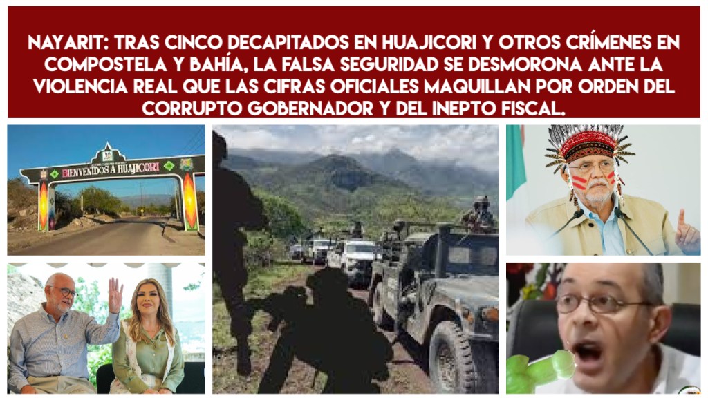 La farsa de seguridad en Nayarit: cinco cabezas cortadas en Huajicori desmienten las encuestas oficiales que niegan la ola de terror en el&nbsp;estado.