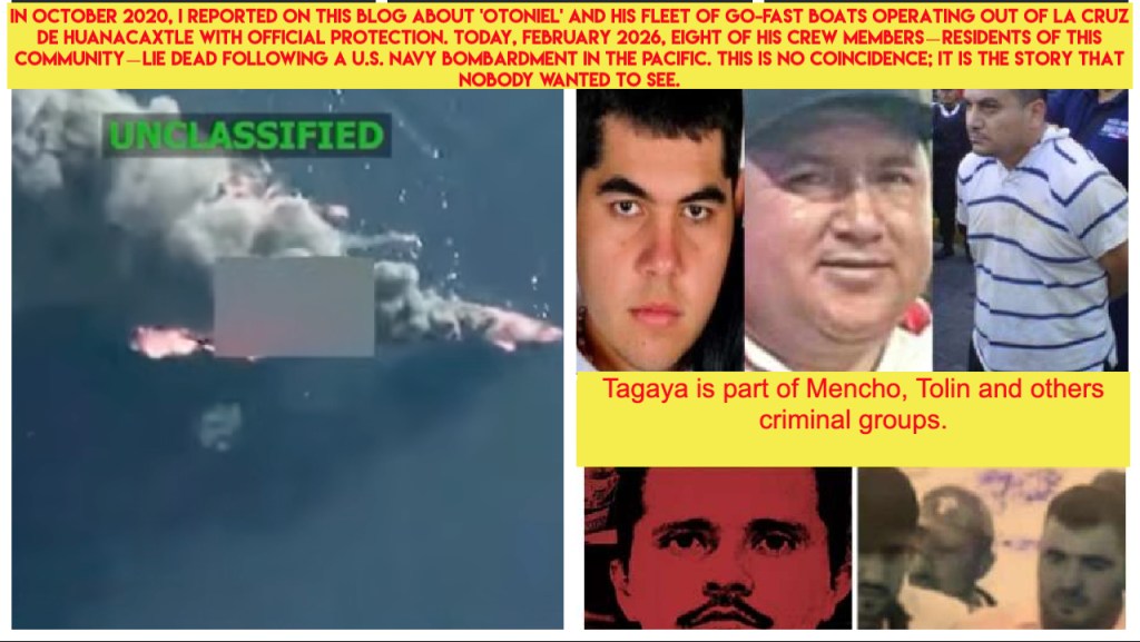 The three narco-subs that the U.S. bombed in the Pacific departed from La Cruz de Huanacaxtle. 18 dead. All of them were locals. And while Mexican authorities let them go, the U.S. Navy was waiting for them on the high seas. Protection, or an ignored&nbsp;warning?